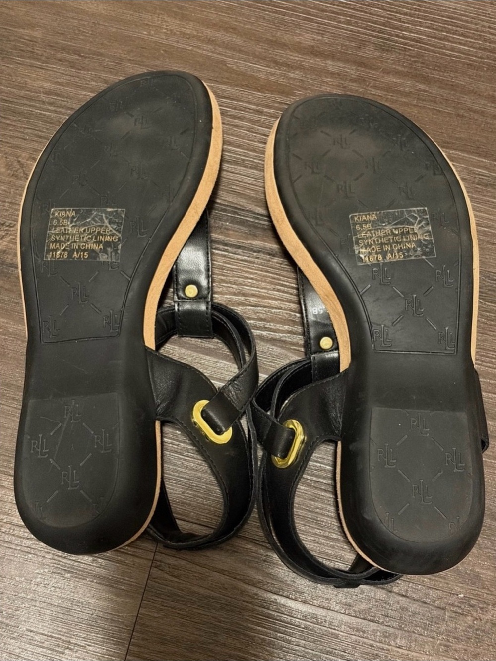 Lauren Ralph Lauren Black Leather Thong Sandals womens size 6.5 - Picture 9 of 9